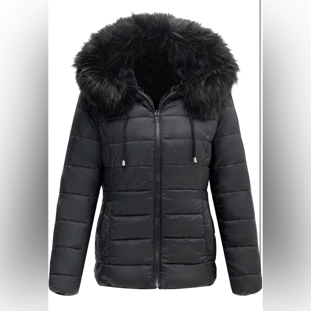 Reversible puffer coat with faux fur - Picture 1 of 8
